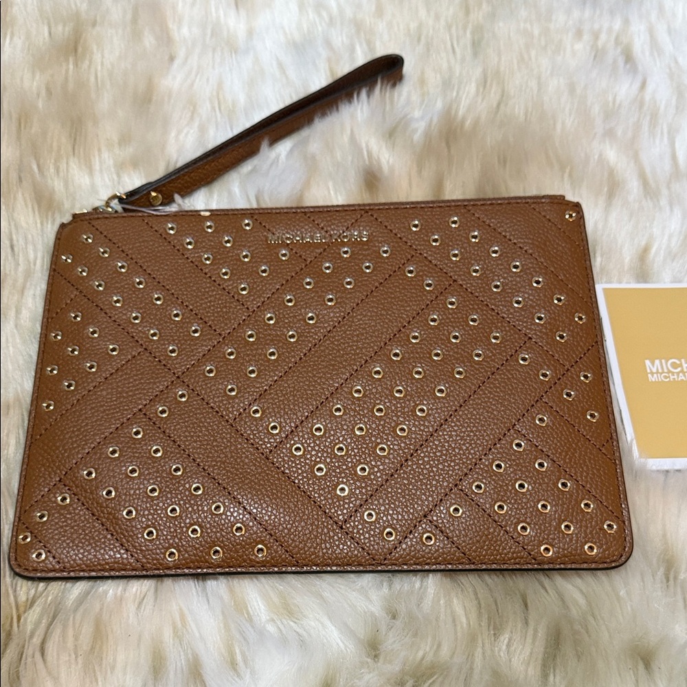 Michael Kors Tan Studded Clutch